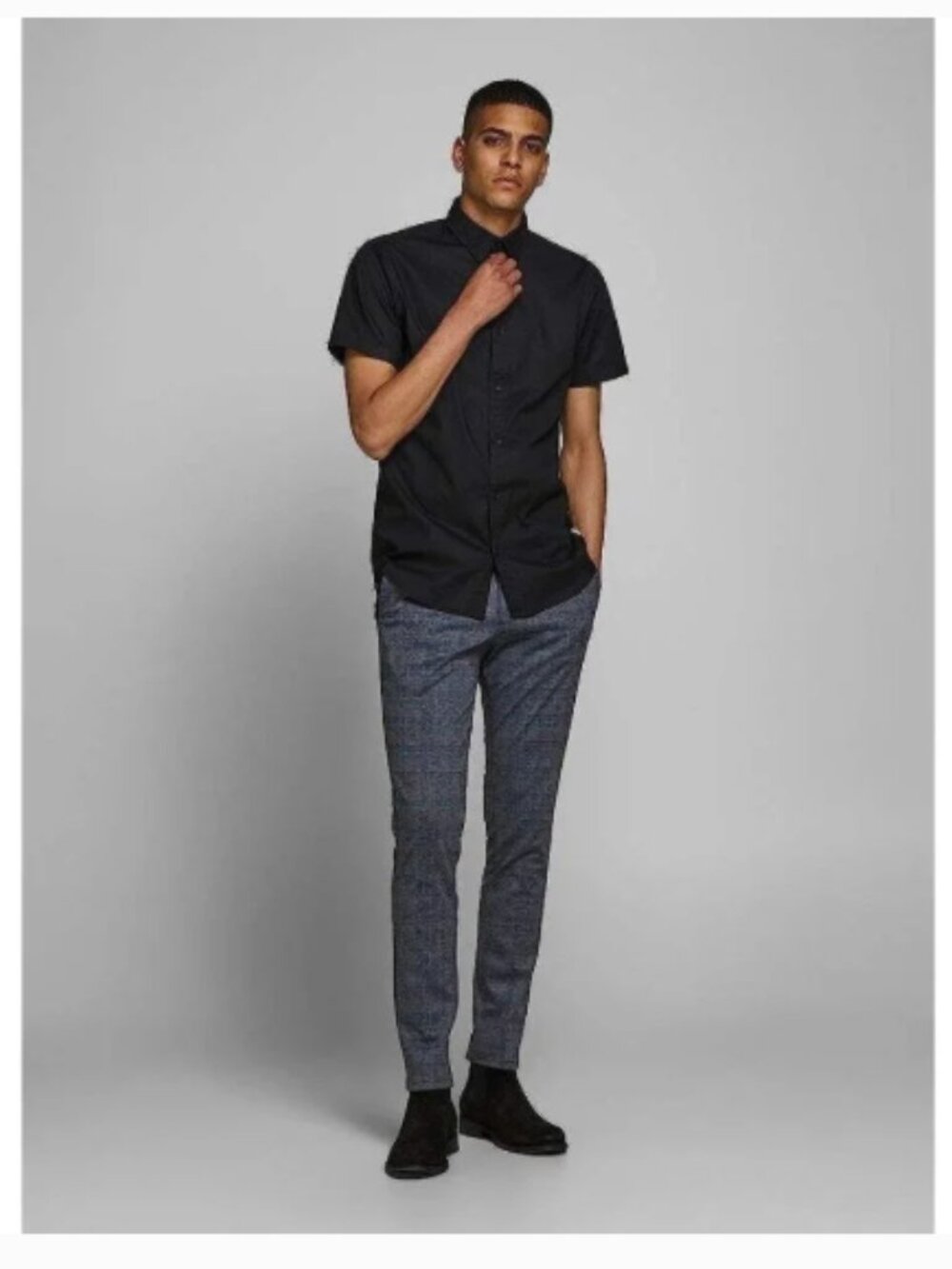 JACK & JONES Men's Marco Plaid Slim Knit Pants Gray Blue 31x32
